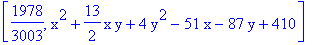 [1978/3003, x^2+13/2*x*y+4*y^2-51*x-87*y+410]